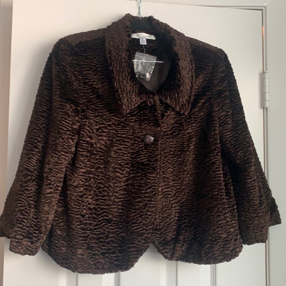 NWOT Cropped Brown Faux Fur Teddy Coat